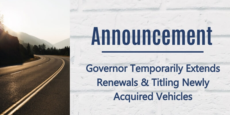 press release of Governor Noem temporarily extending renewals and titling newly acquired vehicles with empty road and hills in the background